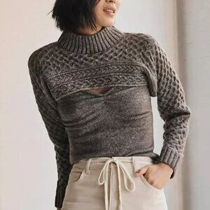 NWT Anthropologie ASTR The Label Taupe Cable-Knit Sweater Shrug Set Size M/L